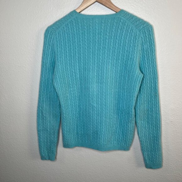 Anne Klein Sport Vintage Womens Cable Knit Cashmere Sweater Turquoise Blue Large - Picture 6 of 11
